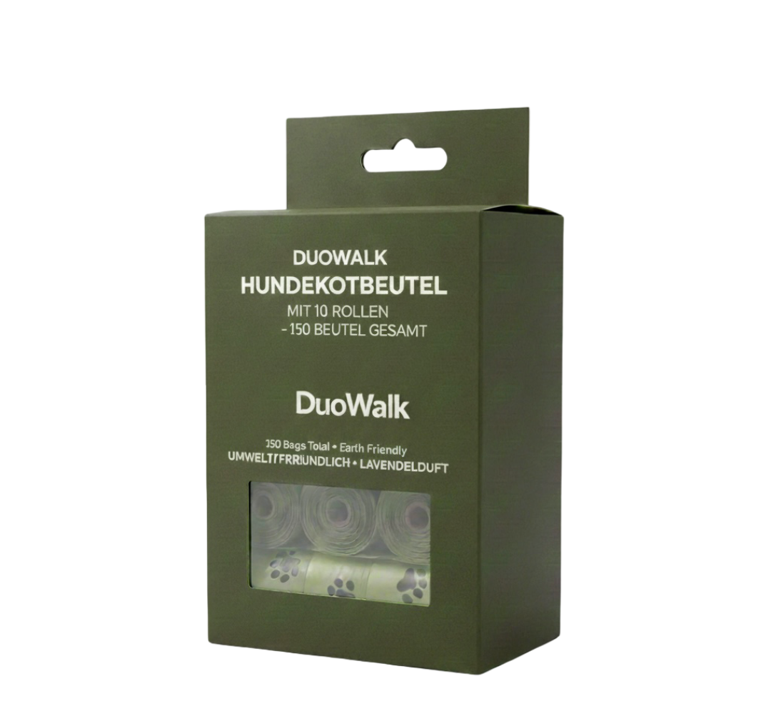 DuoWalk® Hundekotbeutel – Biologisch Abbaubar, Reißfest & Auslaufsicher 10er-Packung, 150 Stück